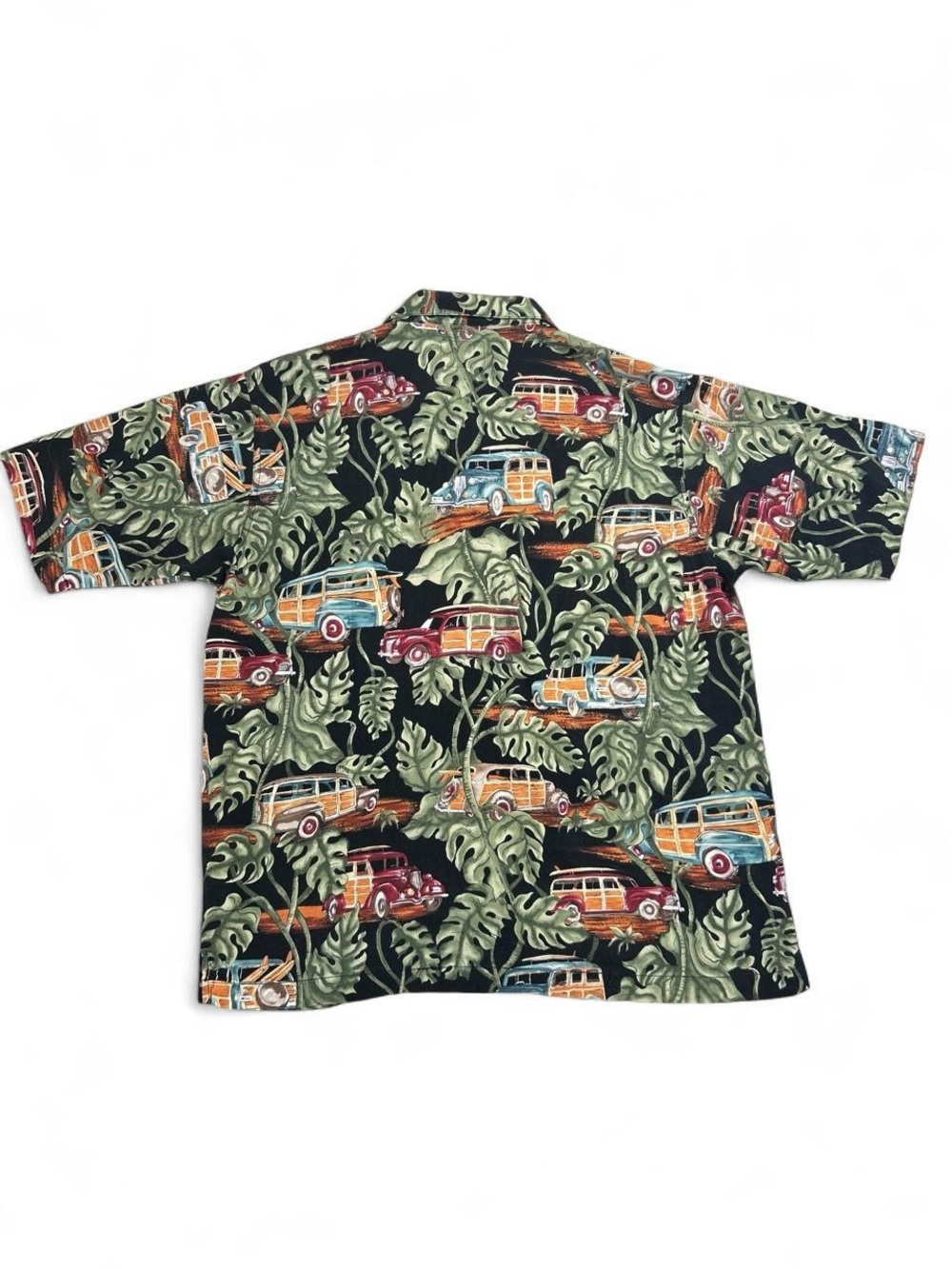 Vintage Quiksilver Hawaiian Shirt XL Woody Wagon Cars Tropical Aloha